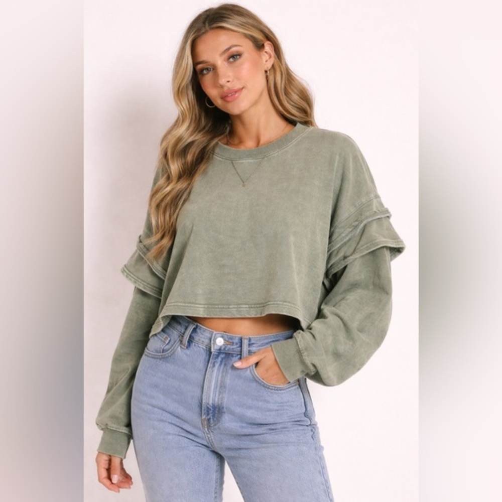 7 For All Mankind Olive Green Large Sweatshirt - Like New